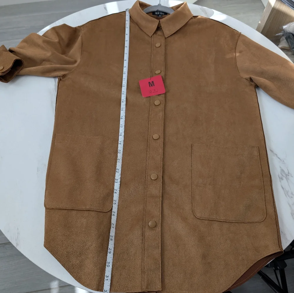 Well Worn Brown Faux Suede Button-Up  Jacket Size Medium - Picture 4 of 14